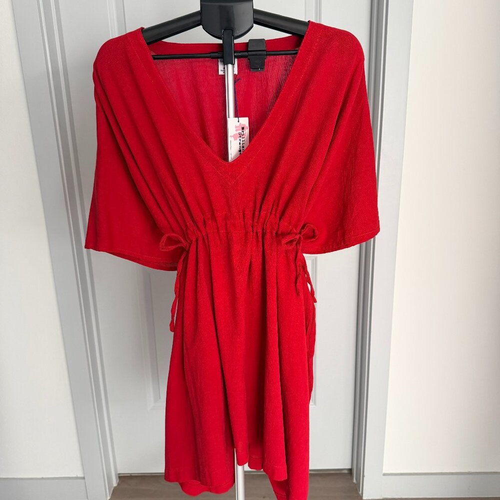 ganesh himal womens 100% cotton red kaftan tunic dress OS boho beachy vacation